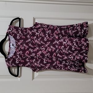 ELLE Floral Burgundy Sleeveless Fitted Top Size XS